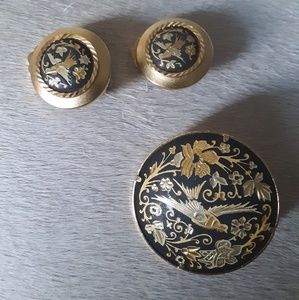 Vintage Swallow Bird Earrings & Pin Brooch Set